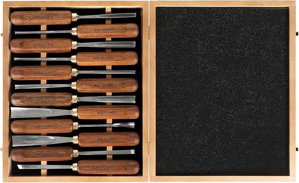 12-Piece Wood Carving Chisel Tools Set, Sharp CR-V Steel Blades