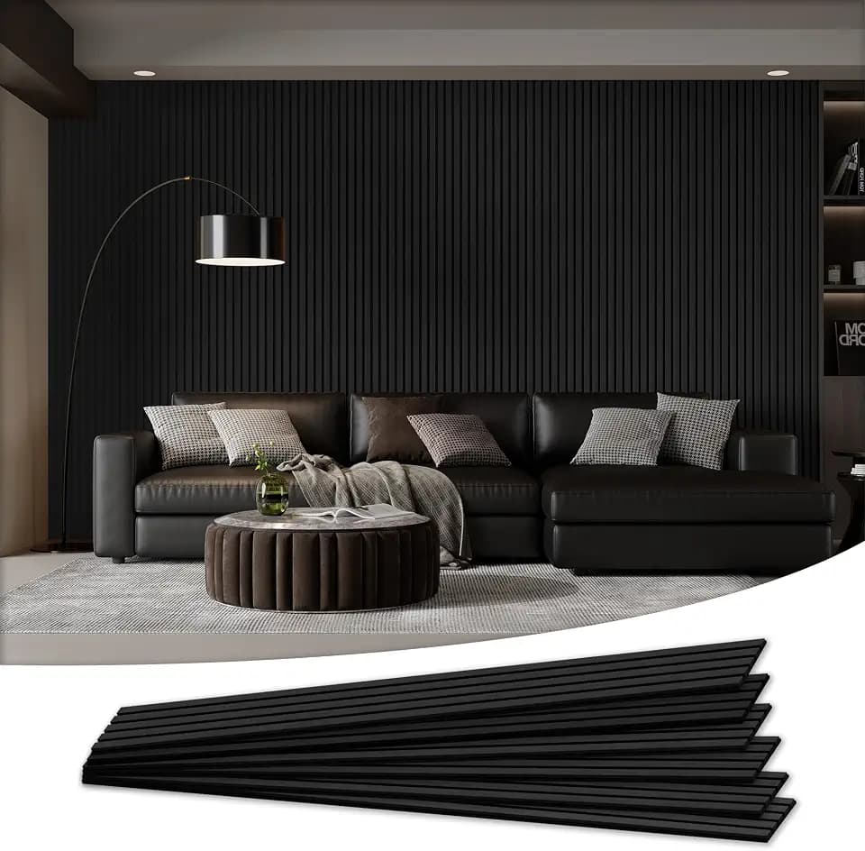 6 Pack Wood Salt Acoustic Wall Panels 94" x 7.9" x 0.8", Matte Black