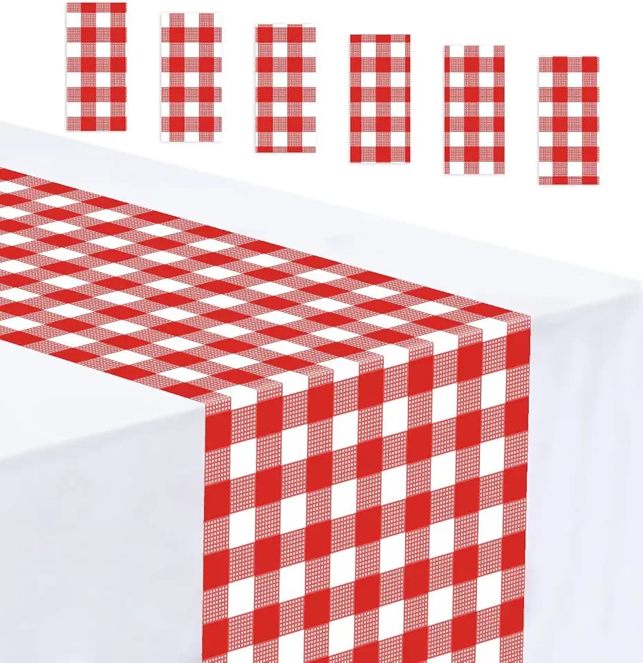 6 Pcs Red Gingham Table Runner Plastic Checkered Table Runner