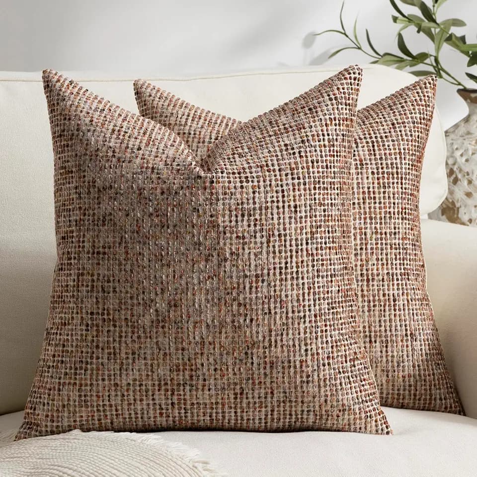 Pack of 2 Neutral Euro Sham Covers 24x24 Boho Textured Dots Stripe Chenille Large Square Decorative Throw Pillow Cases Accents for Bredroom Living Room Couch Bed Farmhouse Home Decor, Brick Red