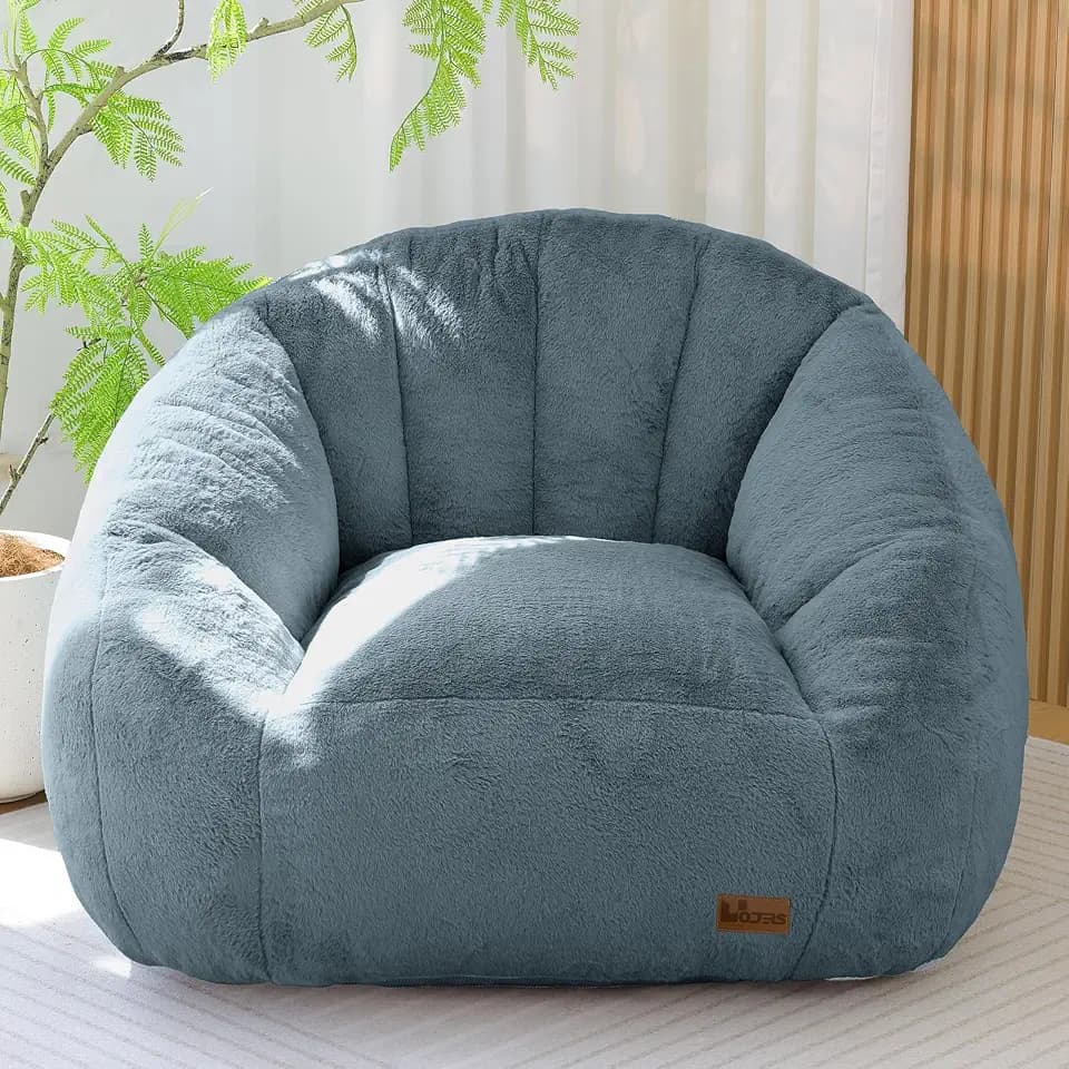 Giant Bean Bag Chair for Adults, Teens and Kids, Cozy Fluffy Corduroy Beanbag Chair with Filler, Large Floor Lounge Sofa for Living Room, Bedroom, Dorm, Gaming and Reading(XL-Navy)