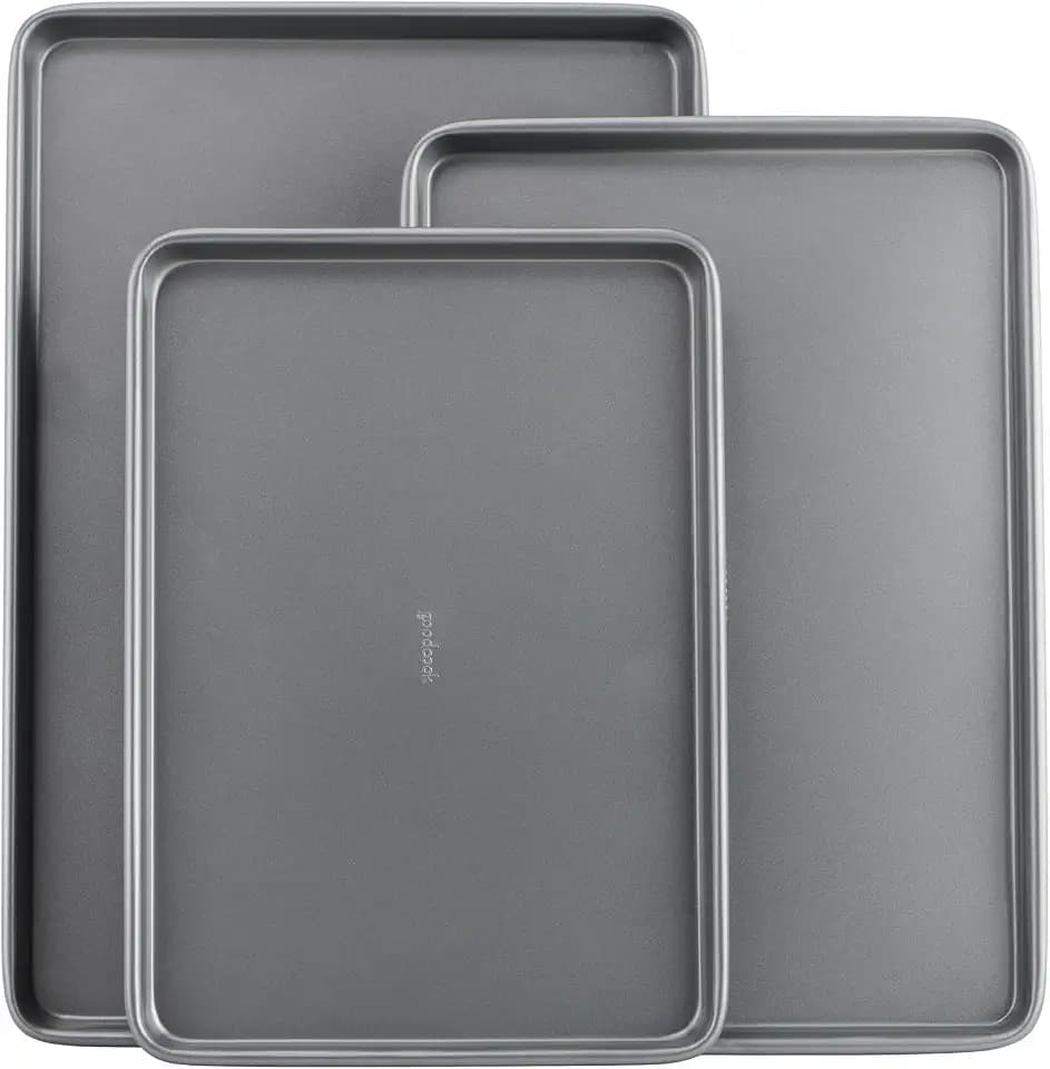 GoodCook Everyday Nonstick Baking Sheet Set, 3 Pack Includes Small (13×9) Medium (15×1) and Large (17×11) Pans Carbon Steel Construction Cookie Sheets Bakeware Set, Gray