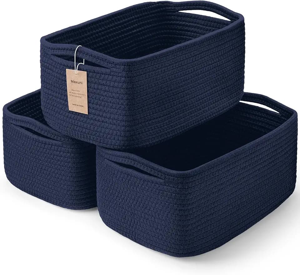 3 Pack Storage Baskets for Organizing, 13.7×9.5×6.3", Navy Blue