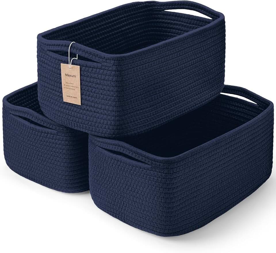 3 Pack Small Storage Baskets for Organizing, 11.8×7.8×5.1", Navy Blue