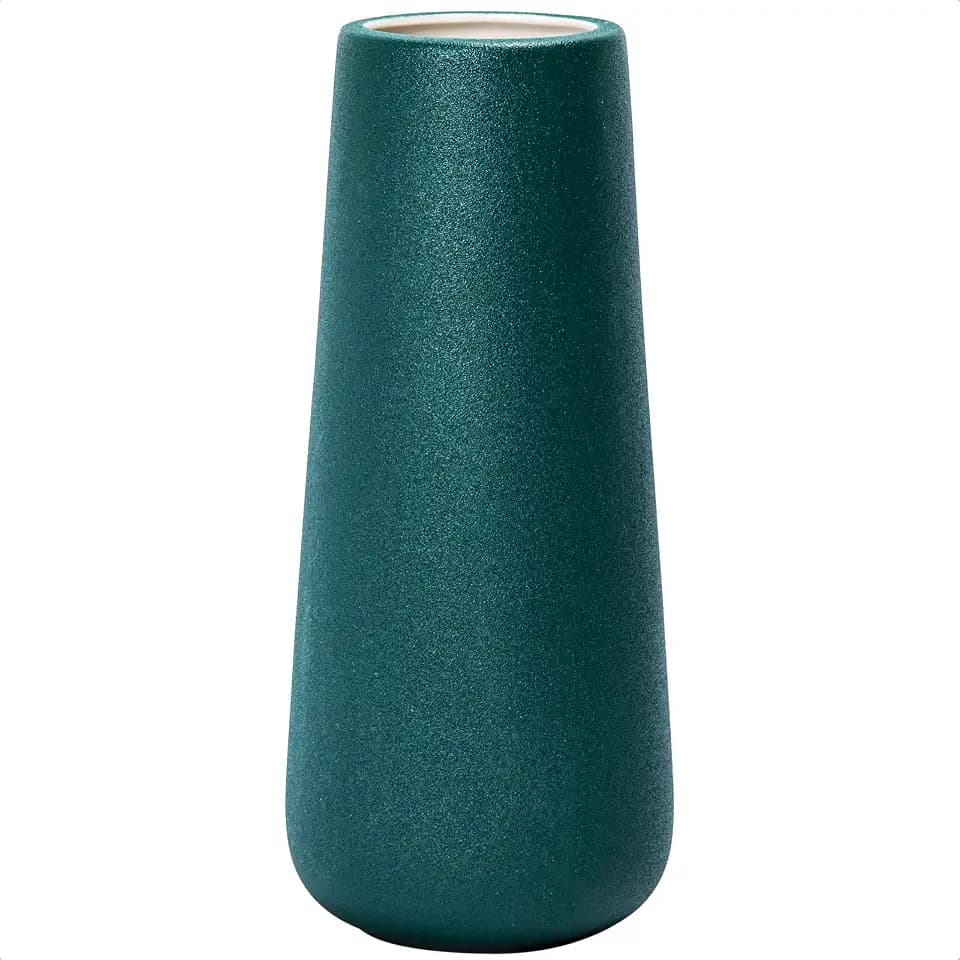 D'vine Dev 11 Inch Ceramic Flower Vase Textured Finishing, Minimalist Design for Kitchen, Bedroom, Living Room, Centerpieces, Office, Emerald Sandstone, VS-XH-C-2