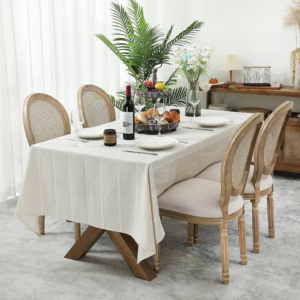 Chassic 60 x 120 inches Farmhouse Style Linen tablecloths, Wrinkle Resistant Washable Dining Room Table Cloths for 8 Foot Rectangle Tables - Beige