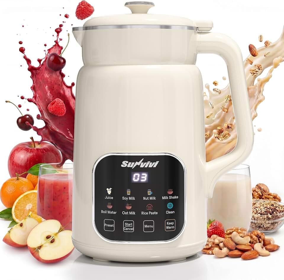 Sunvivi 8 in 1 Nut Milk Maker Machine, 60oz Soybean Milk Blender for Homemade Almond, Oat, Coconut, Soy, Plant Based Milks and Non Dairy Beverages with Auto Clean/24H Delay/Keep Warm/Boil Water