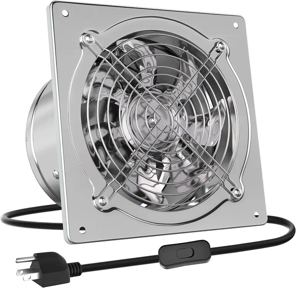 HG Power 10 Inch Metal Exhaust Fan with Switch, 988 CFM Powerful Garage Exhaust Fan with Damper, Potable Wall Mount Fan Fume Extractor Ventilation Fan for Shop, Shed, Basement, Chicken Coop, Silver