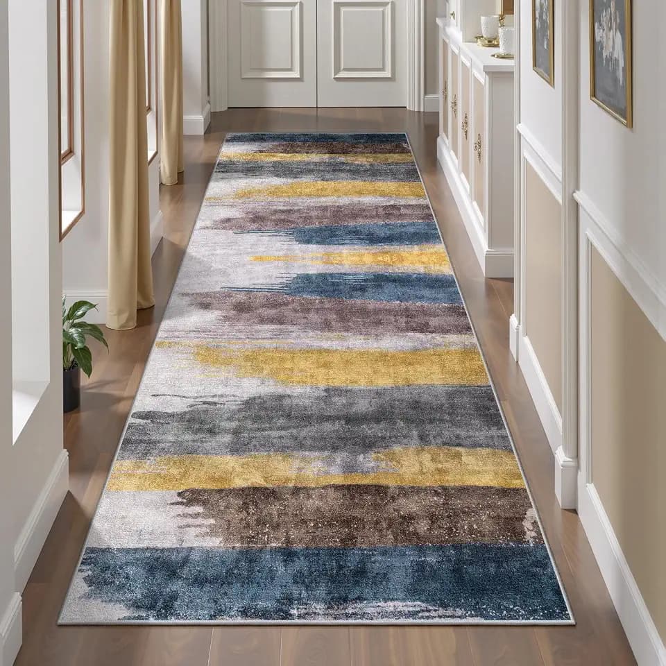 Ciicool 2'6"x8' Runner Rugs for Hallway, Abstract Washable Rug Yellow Grey