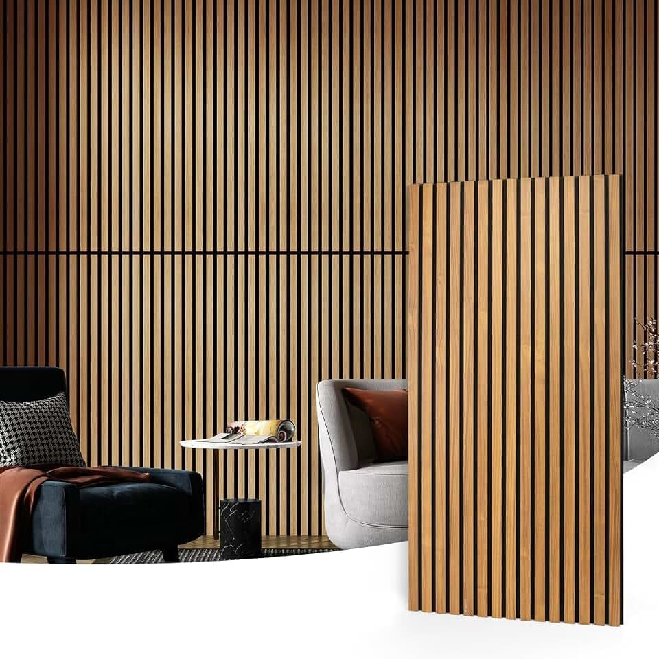 Art3d 2-Pack Fluted Acoustic Wood Slat Wall Panel, 47.2 x 23.6 Inch, Teak