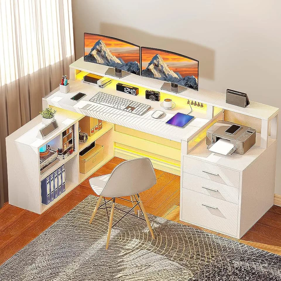DWVO L Shaped Desk with Drawers