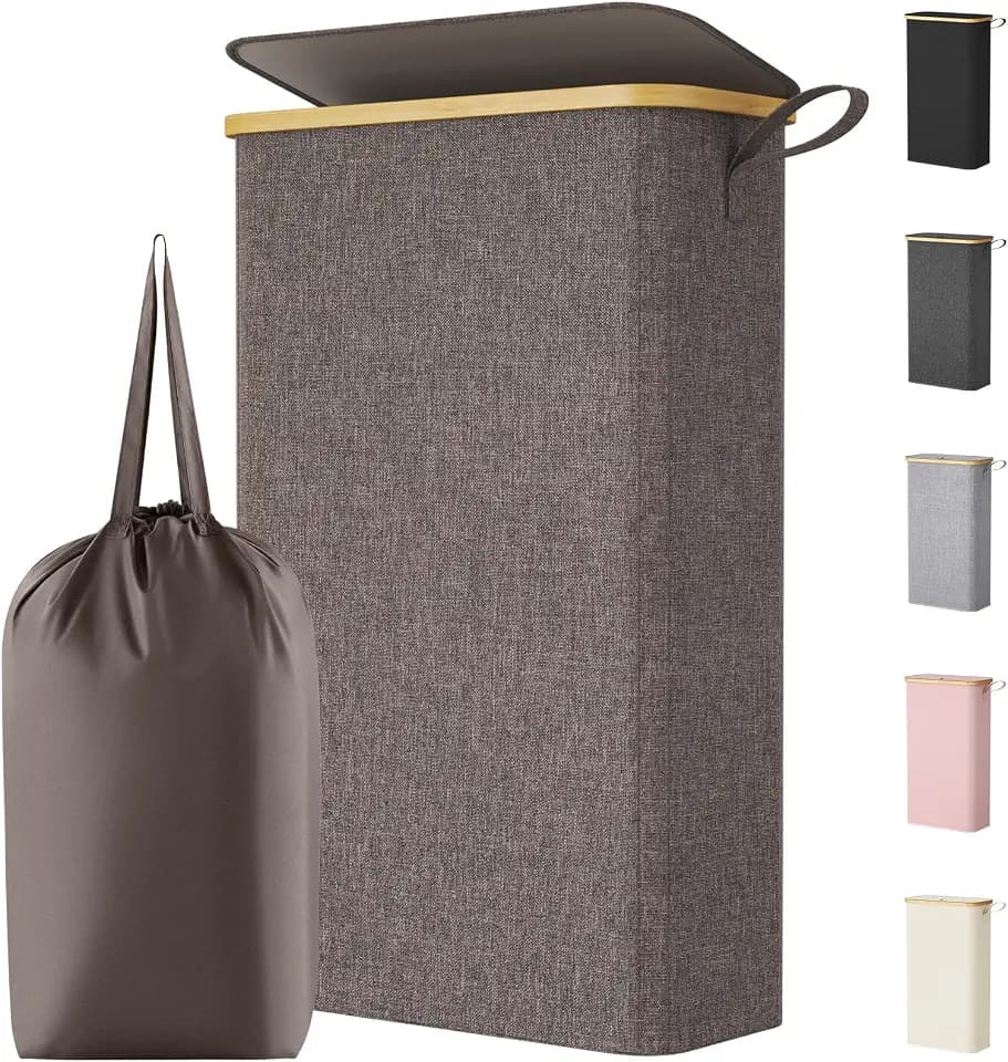 Lifewit 65L Slim Laundry Hamper with Lid and Removable Bag, Brown