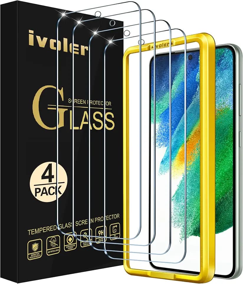 ivoler 4 Stück Schutz Glas für Samsung Galaxy S21 FE 5G / 4G (Nicht für Samsung Galaxy S21), Schutzfolie Mit Positionierhilfe, 9H Härte, Anti-Kratz, HD Klar, Anti-Bläschen