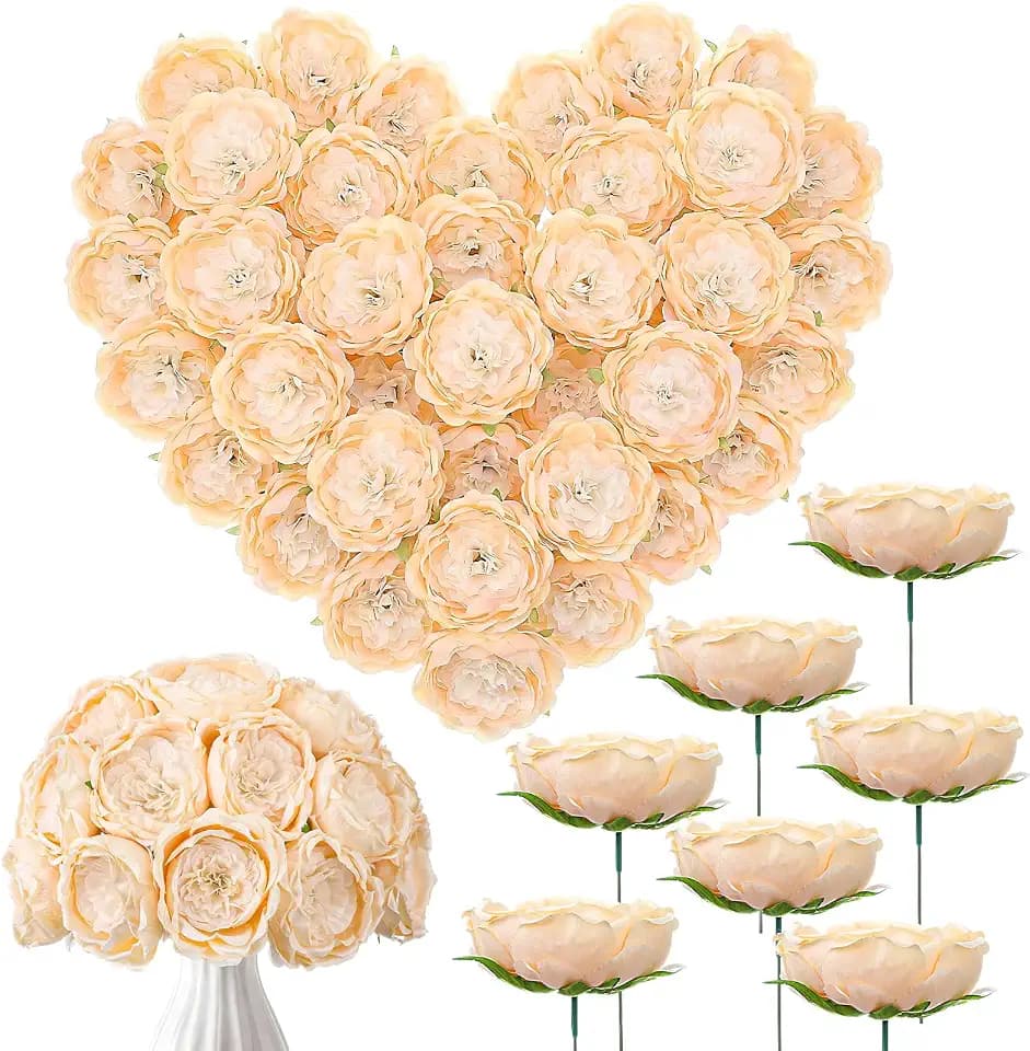 Suncalla 36 Pack Artificial Austin Rose Peonies 4.7 Inch, Champagne