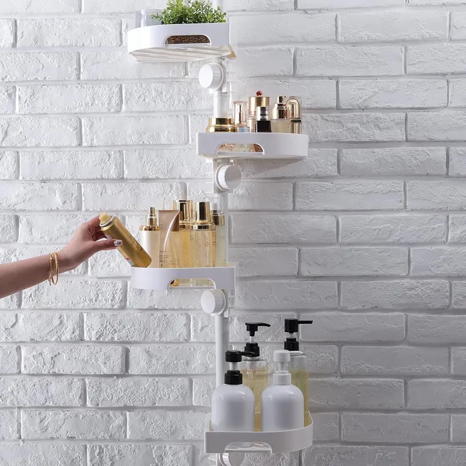shuang qing 4-Tier Corner Shower Caddy Tension Pole Organizer, White