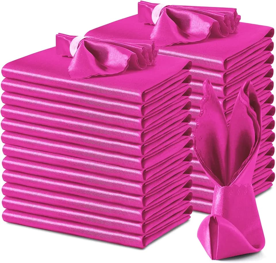 VACVELT 24 Pack Hot Pink Scalloped Satin Napkins 12x12 Inch Wedding