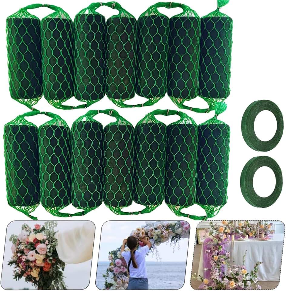14Pcs Floral Foam Garland 9.2Ft Sponge Blocks Kit, Absorption Flower Holder Arch Door for Wet Dry Fresh Flowers Arrangement for Wedding Garden Home Decor (Floral Tape x 2pcs)
