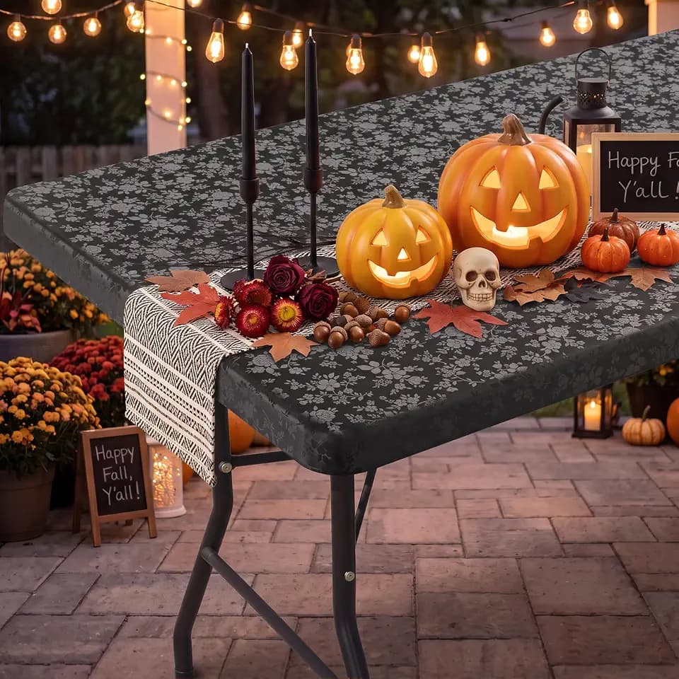 Smiry Heavy Duty Vinyl Fitted Tablecloths for 8 Foot Rectangle Tables