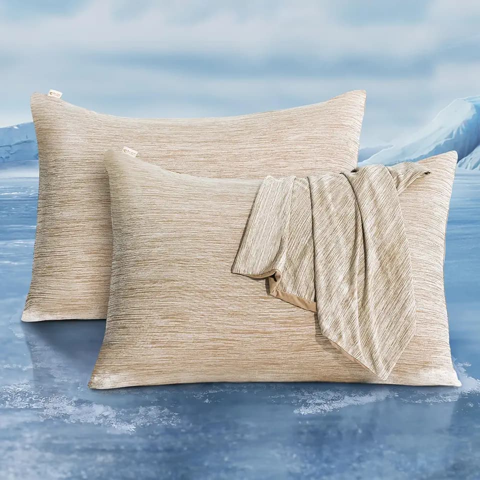 LUXEAR Cooling Pillow Cases for Hot Sleepers, Set of 2, King Size, Beige