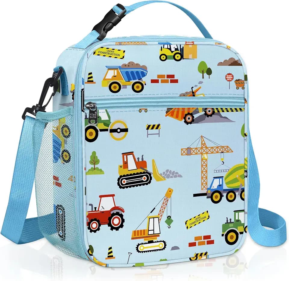 Clastyle Car Insulated Kid Lunch Bag for Boy Lunch Box, Construction Truck