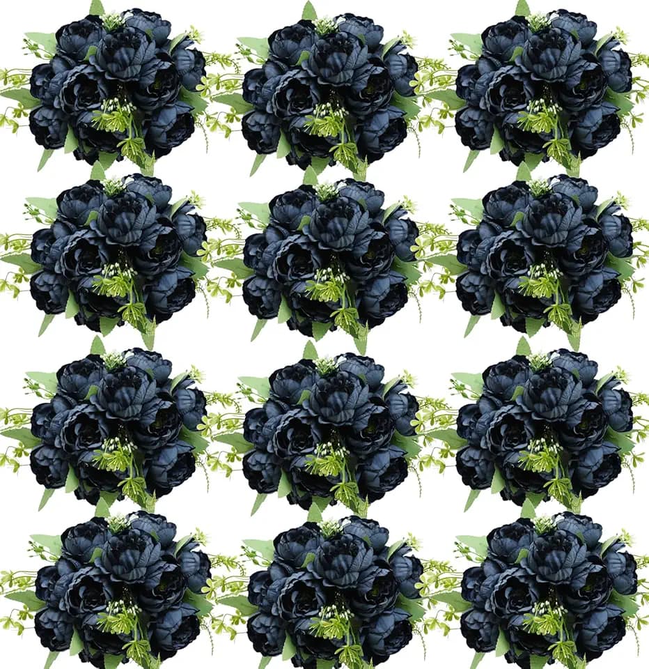 12 Bundles Navy Blue Peonies Artificial Flowers Bulk for Centerpiece