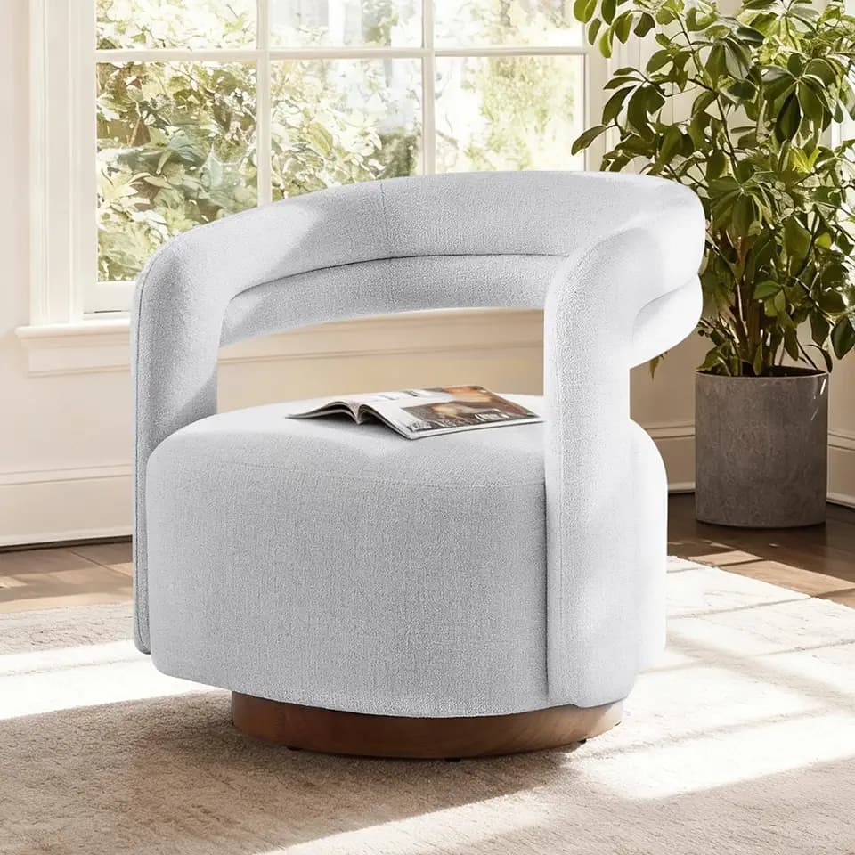 KISLOT, Swivel Accent Chair, Modern Arm Chair with Wooden Base, Light Gray