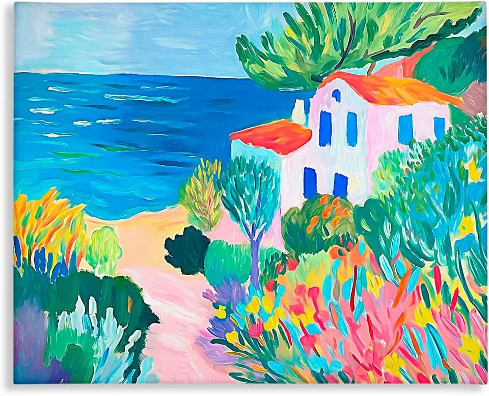 Vibrant Beach House Coastal, 24 x 30 Inch Canvas Wall Art