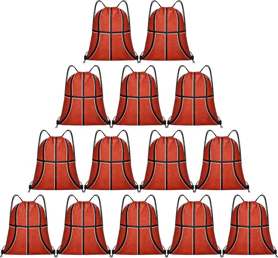 Grneric 14 Pcs Basketball Drawstring Bags Party Favor Goodie Bags Cinch Bag Sackpack for Sports Teams Birthday Supplies(Basketball)