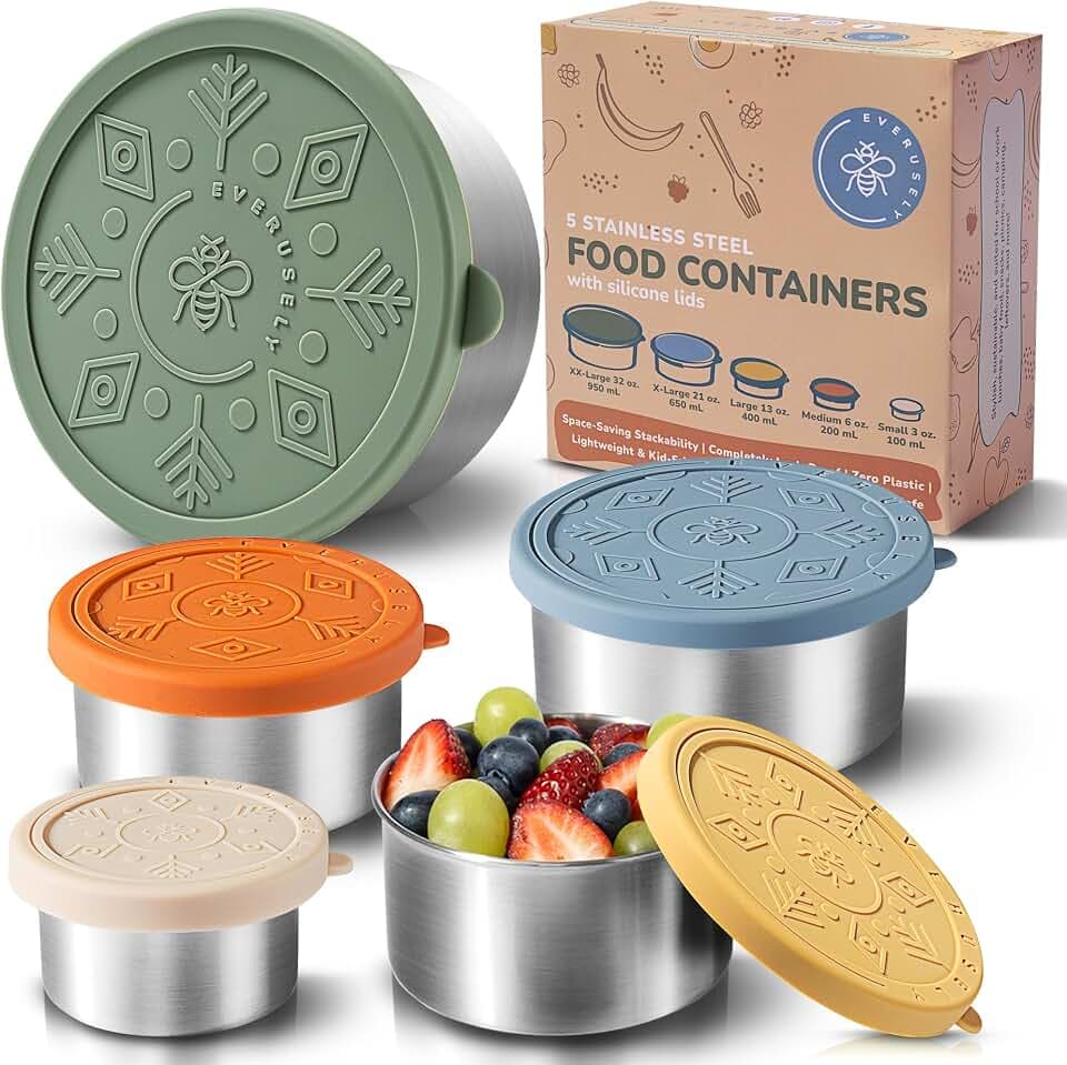 Microwavable Stainless Steel Food Containers, Lunch Boxes, Set of 5, Muted