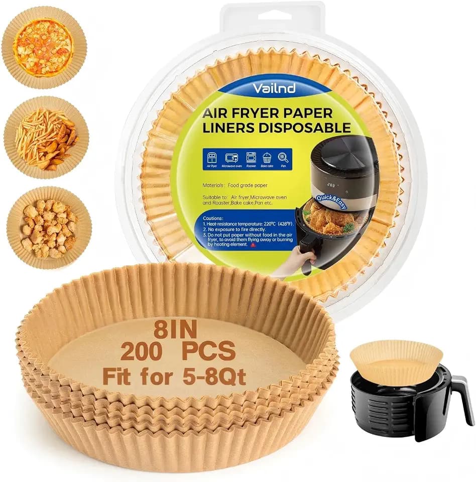 Air Fryer Liners Disposable, 200 PCS Unbleached 8" Parchment Paper