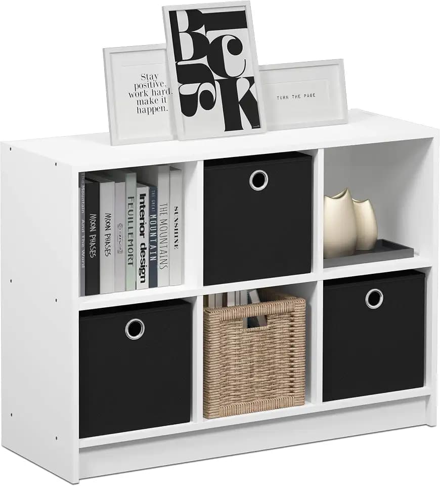 Furinno Basic 6-Cube Book Shelf with Open Shelf, 3 x 2, White