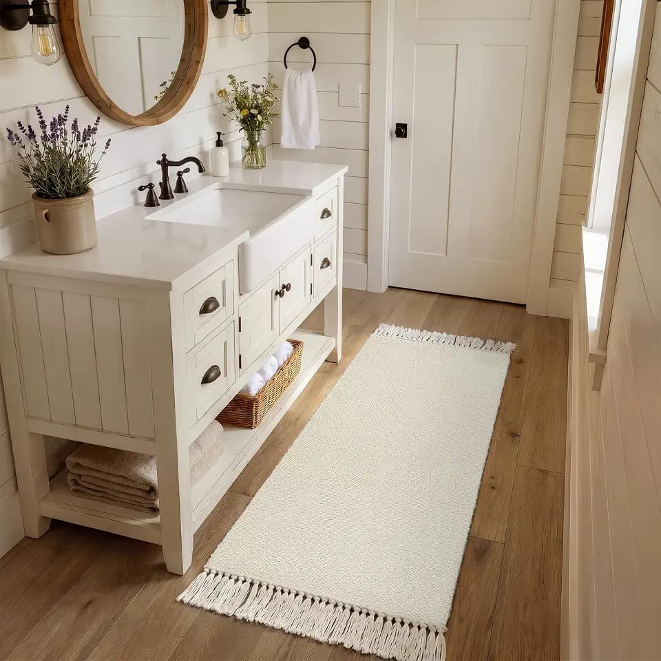 Collive Bathroom Runner Rug, 2' x 5' Modern White Kitchen Mats