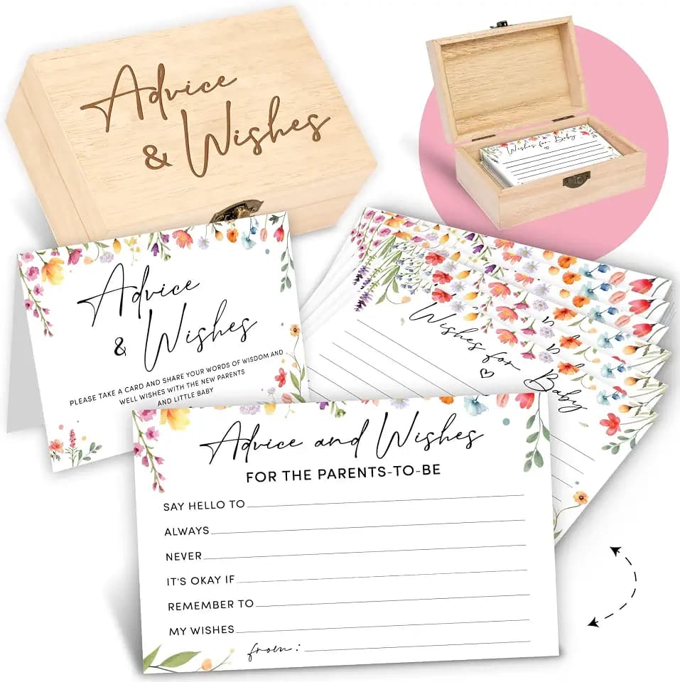 WOODAMORE Wildflower Baby Shower Advice Cards with Box, for Parents to Be