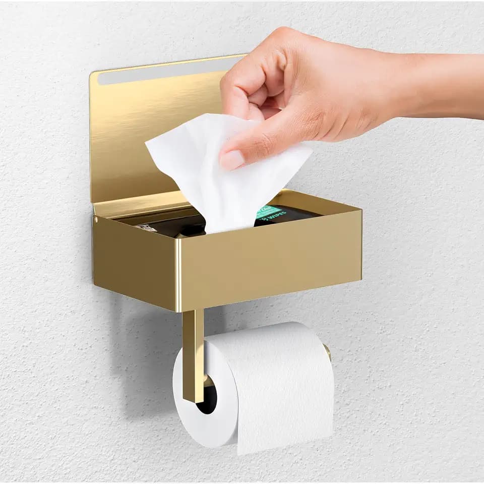 Day Moon™ - Toilet Paper Holder with Shelf & Storage - Wall Mount, Gold