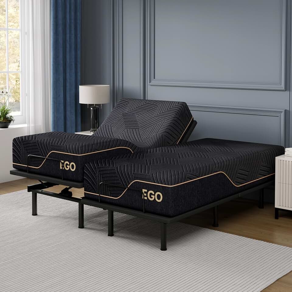 EGOHOME Split King Adjustable Bed Frame and 14"Cooling Memory Foam Mattress