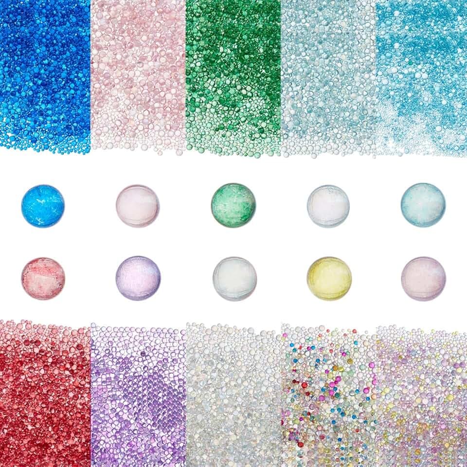 OLYCRAFT 200g 0.4~3mm Colorful Glass Bubble Beads No Hole Micro Beads UV Resin Tiny Bubble Bead Iridescent Water Droplets Bubbles Bead for Resin Crafting Nail Arts - 10 Colors
