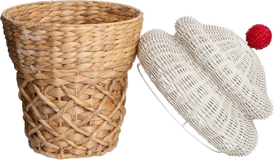 RGI Home Decorative Storage Bin, Ice Cream Cone Shaped Storage Basket, Made of Durable Woven Water Hyacinth, Great for Nursery, Bedroom, Playroom