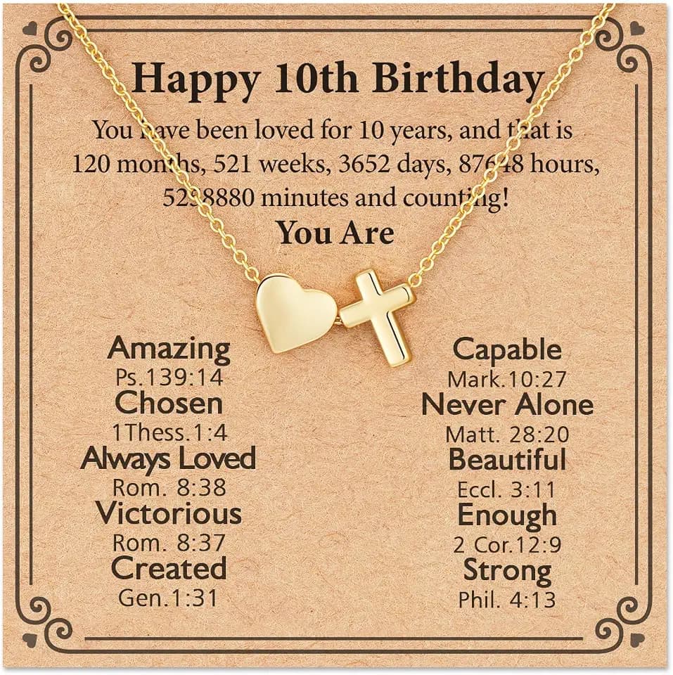 Happy 7th-21th Birthday Necklace Gifts, 14K Gold Plated Necklace Religious Christian Jewelry for Her 16+3 Inches