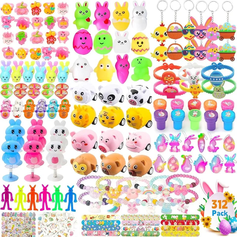 312PCS Easter Egg Fillers for Kids Boys Girls Basket Stuffers Party Favors Easter Toy Gifts Egg Hunt Party Supplies Decorations
