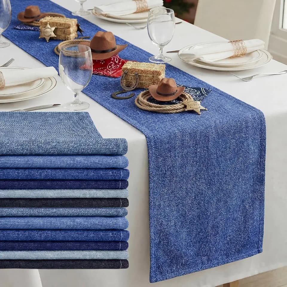 12 Pcs 72 x 13'' Blue Jean Baby Shower Table Runner Decorations