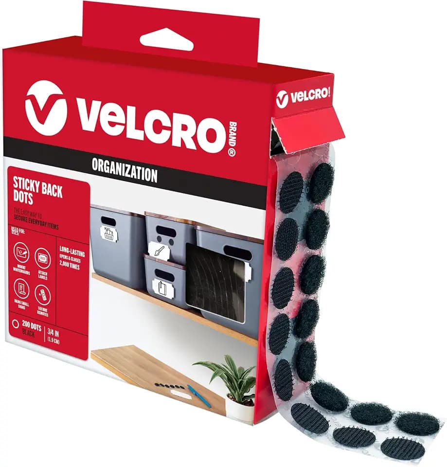 VELCRO Brand Dots with Adhesive, Black, Medium 3/4 in Circles, 200 Pk