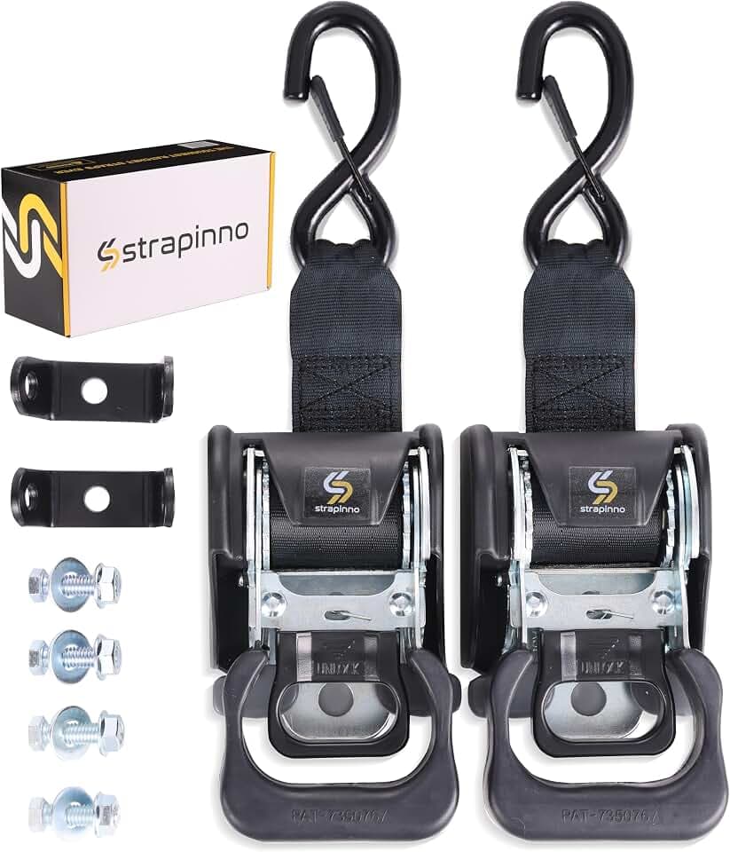 Strapinno 2 x einziehbare Ratschengurte (4,2 x 1,2 m), robuste Heckspanngurte für Boote, PWCAnhänger – zusätzliche Halterungen und BolzenSet, Sicherheitsriegel Shaken, Bruchfestigkeit 1,2 kg1,2