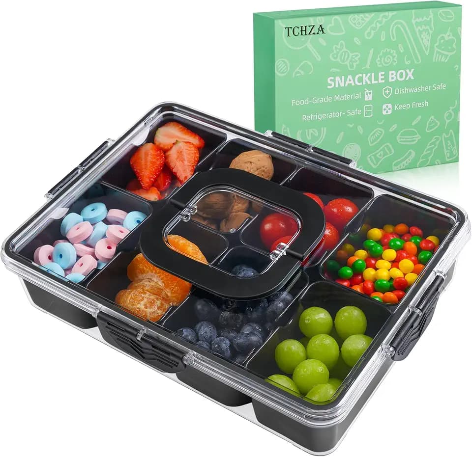 Snackle Box Container Dishwasher Safe Divided Serving Tray with Lid Handle
