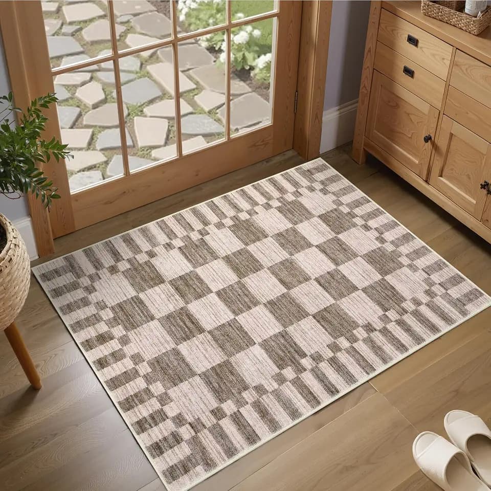 GarveeHome Checkered Washable 2x3 Rug Small Area Rugs Non-Slip for Entryway