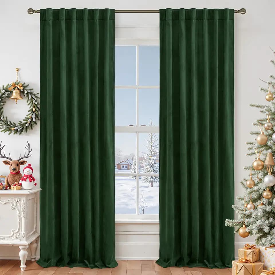 LAMIT Emerald Green Velvet Curtains 96 Inch for Living Room, 2 Panels