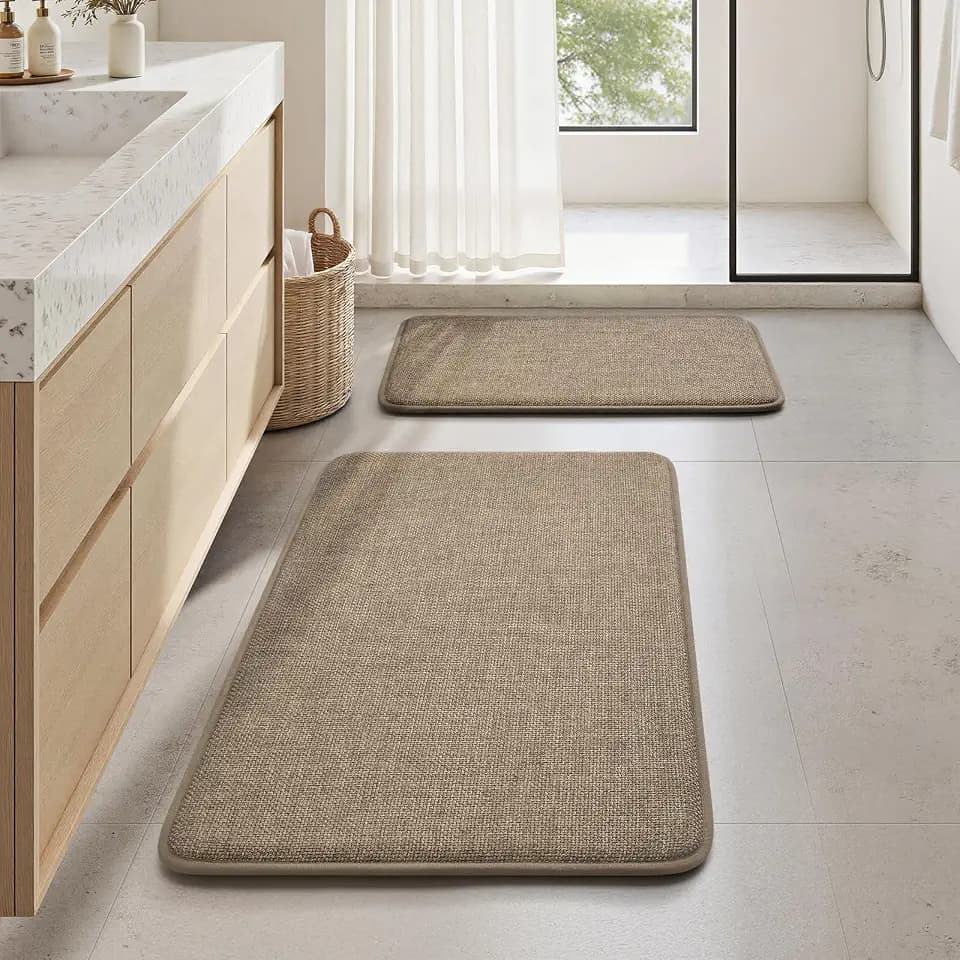 HOMEIDEAS Dark Beige Bathroom Rugs Sets 2 Pieces Memory Foam Bath Mat
