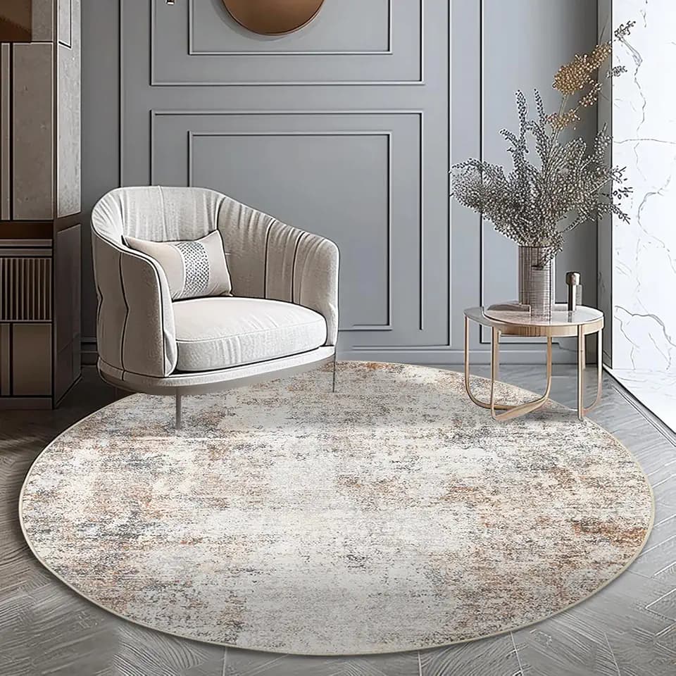 jinchan 4ft Round Rug Modern Abstract Washable Non-Slip Area Rug, Taupe