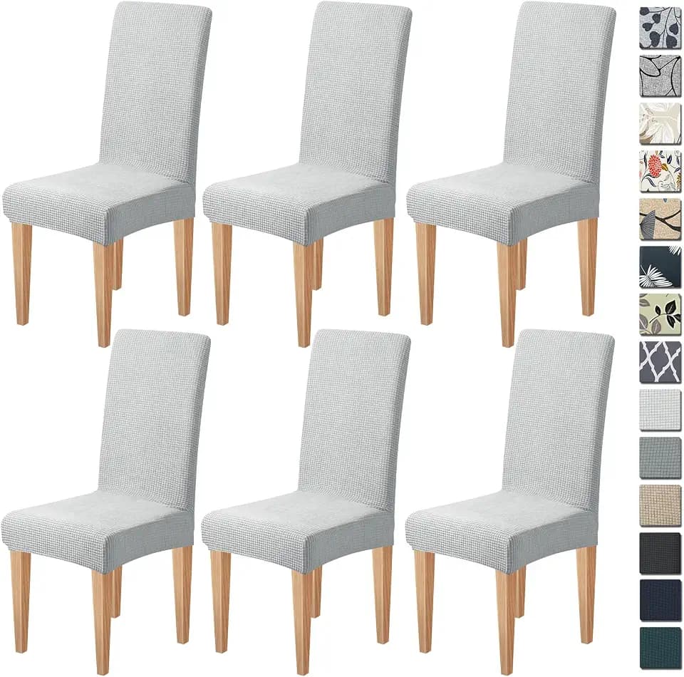 Dioxide Stretch Chair Covers for Dining Chairs, Washable Dining Chair Covers Set of 6, Soft Kitchen Chairs Seat Covers, Jacquard Parson Chair Slipcover Protectors for Home Hotel Restaurant Banquet