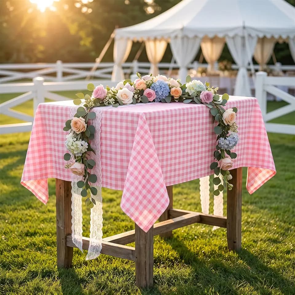 DUOBAO Checked Tablecloth 54x54 Pink White Buffalo Plaid Gingham Check