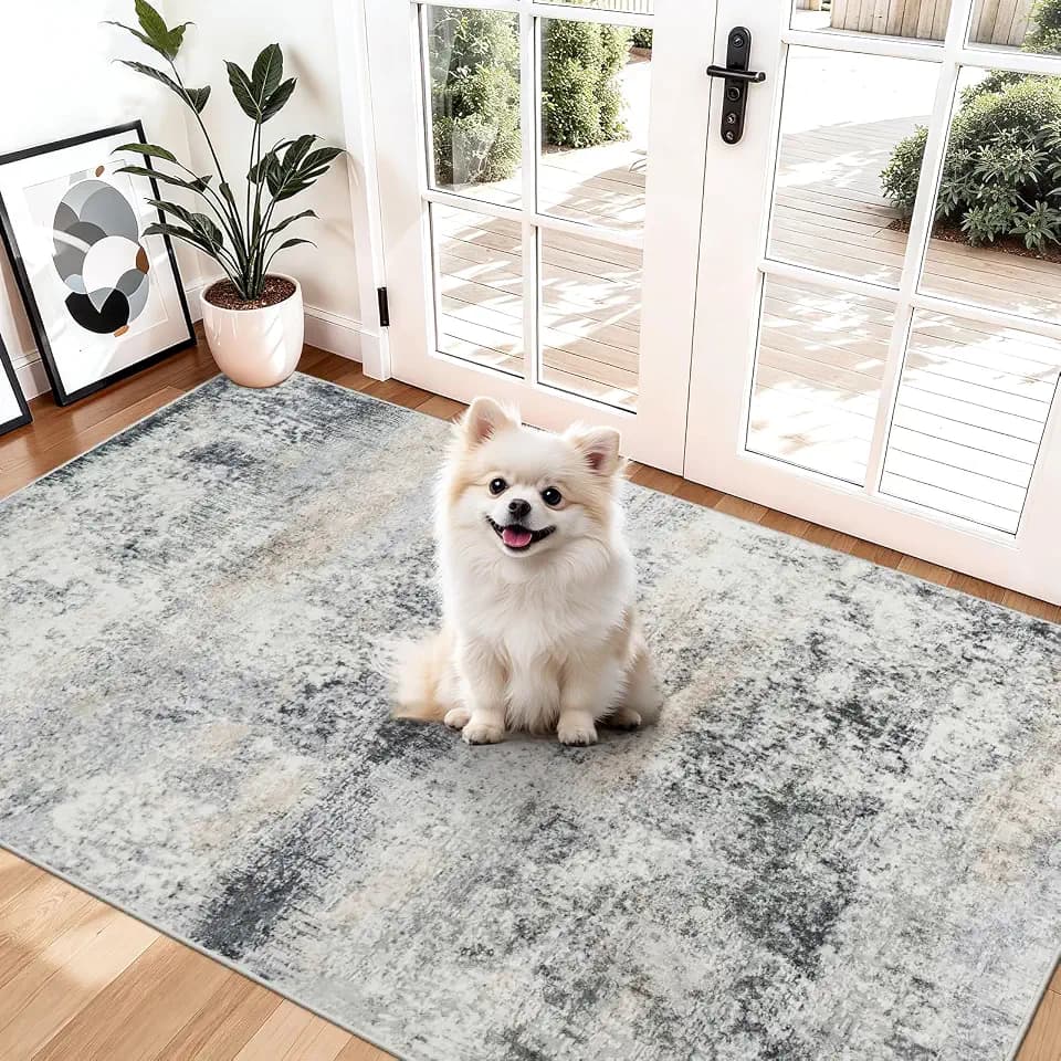 Washable Abstract Rug Entryway 3x4: Non Slip Ruuner for Kitchen Blue Grey